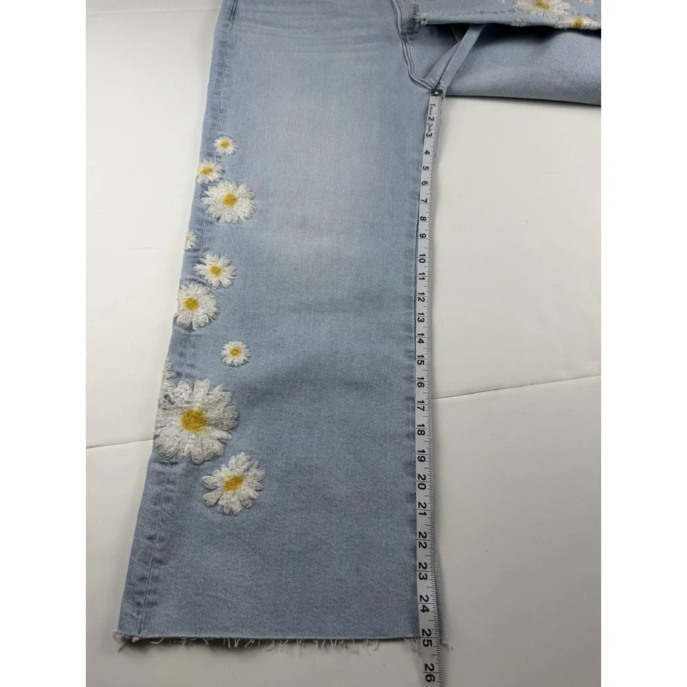 NWT Driftwood Charlee Daisy Embroidered Cropped Jeans Women's 14 Floral Boho